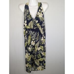 Caribbean Joe Blue Tropical Hawaiian Open Back Halter Midi Dress‎ XL NWT